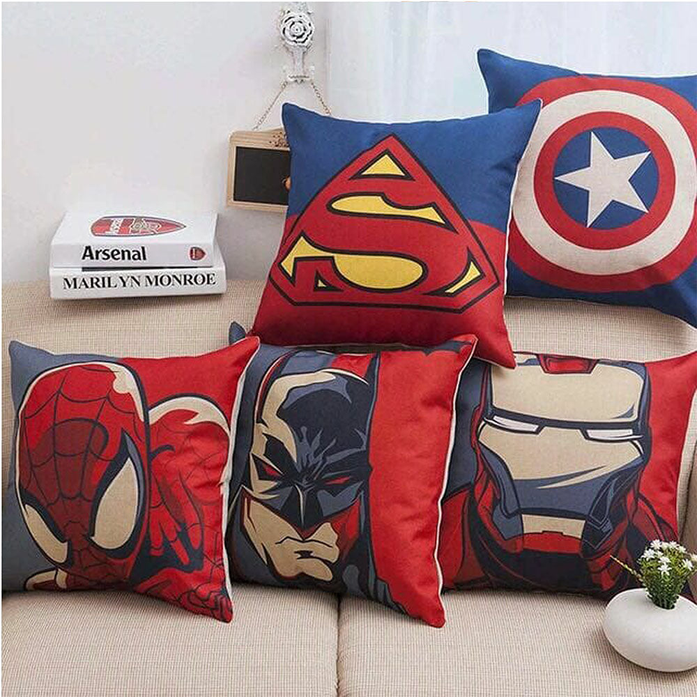 Super Heros - Digital Print Jute Cushion Cover Set Of 5 Pcs