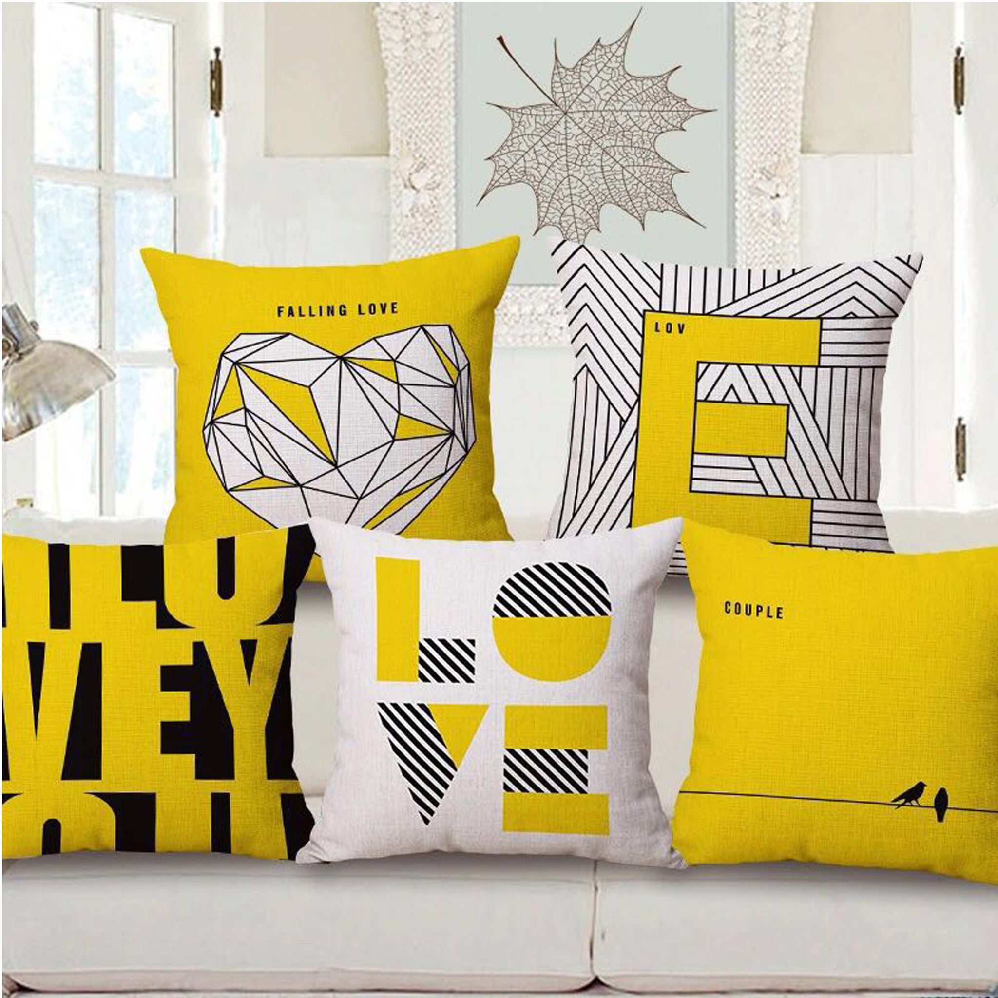 Love - Digital Print Jute Cushion Cover Set Of 5pcs