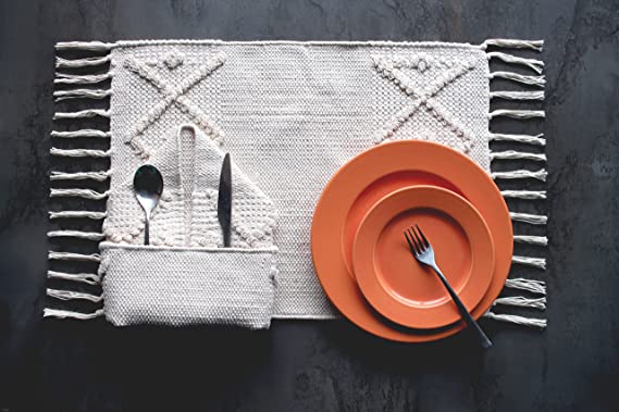 Handwoven Boho Pocket Placemats (White)