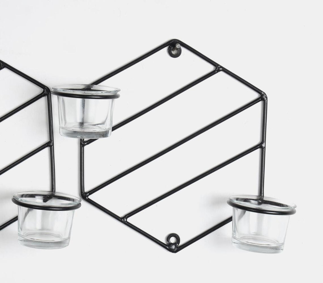 Wrought Iron Tea Light Holder- Hexagonal (Set Of 2)