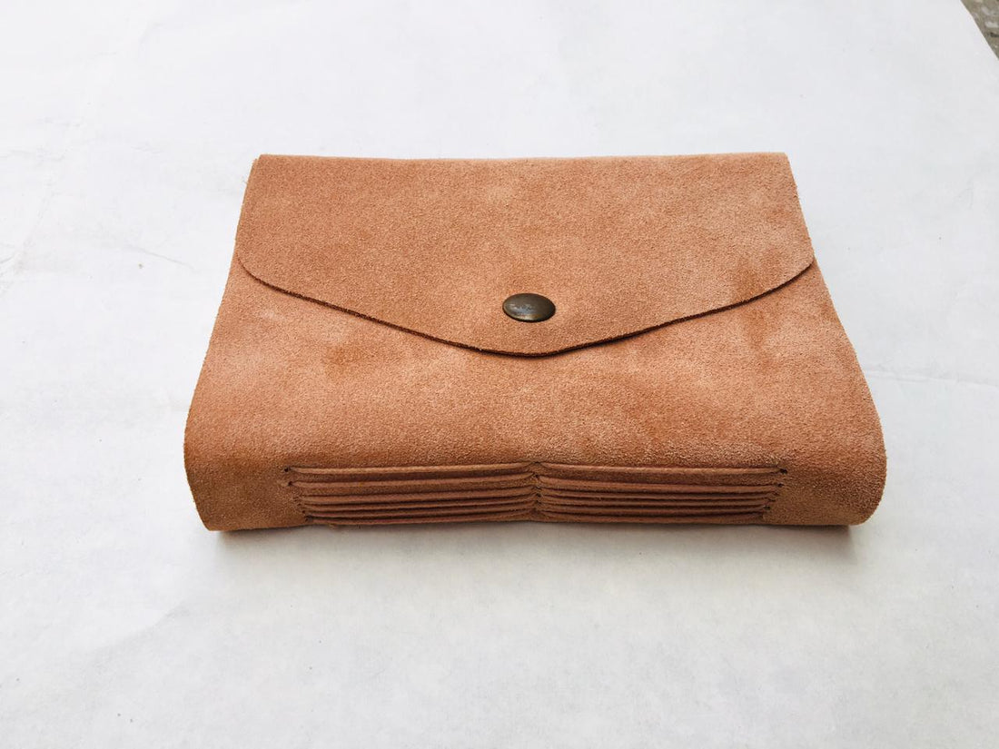 Suede Leather Journal With Brass Button Closure