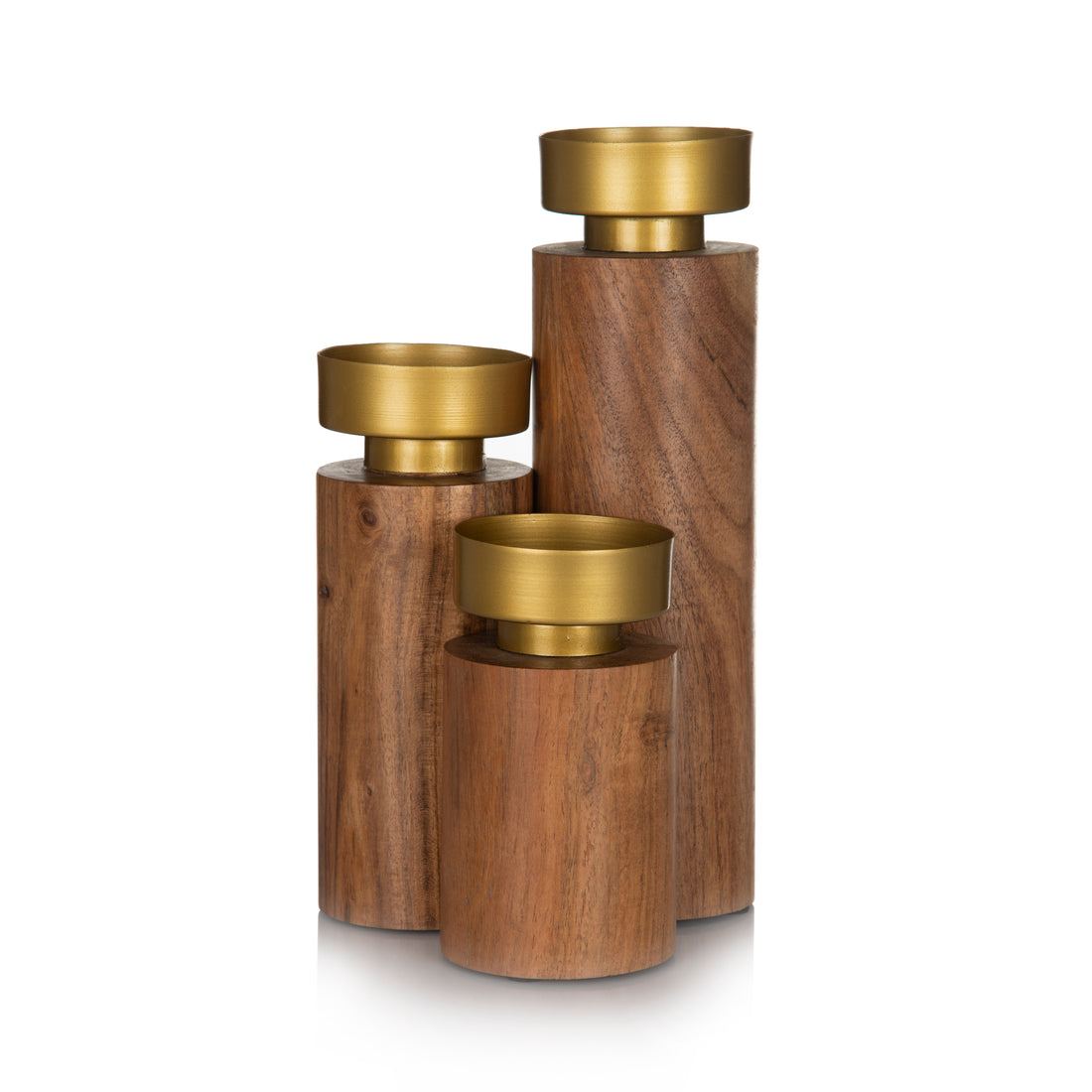 Set Of 3 Candle Holder In Wood And Metal