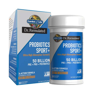 Garden of Life Dr Formulated Sport Probiotics Digestive Supplement, Organic Prebiotics for Women & Men Athletes, Clinically Studied Turmeric Curcumin, 50 Billion CFU, Gut Health, Acidophilus, 30ct