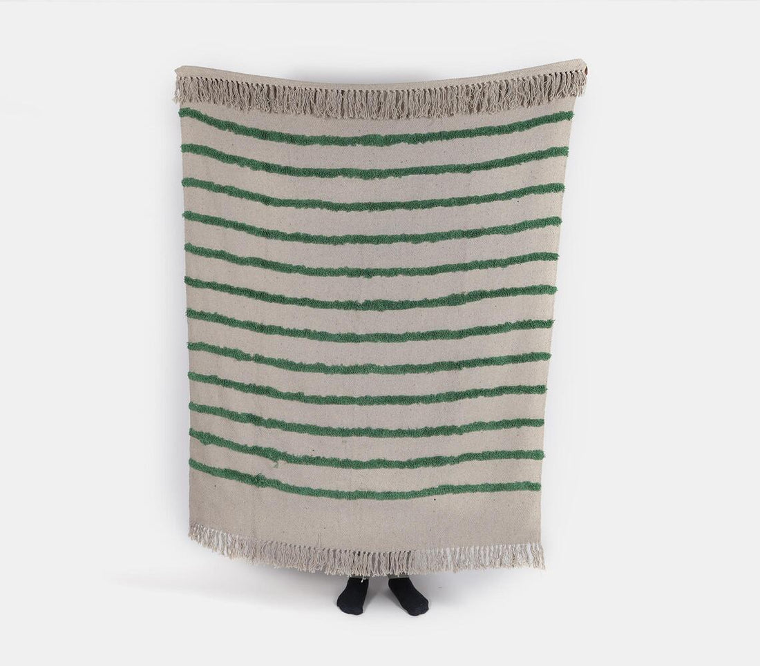 Recycled Cotton Throw With Green Strips