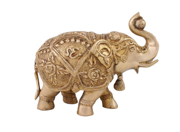 Elephant With Bell Sculpture - 8 Inch (Gold)