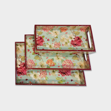 MDF Digital Floral Print Trays (Set Of 3)