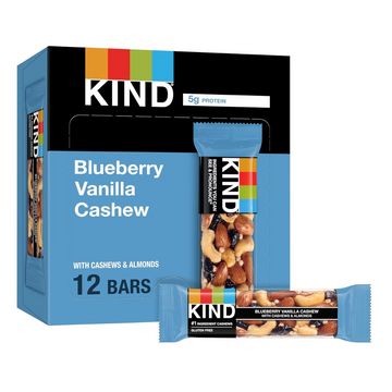 KIND Bars, Blueberry Vanilla Cashew, Healthy Snacks, Gluten Free, 5g Protein, 12 Count