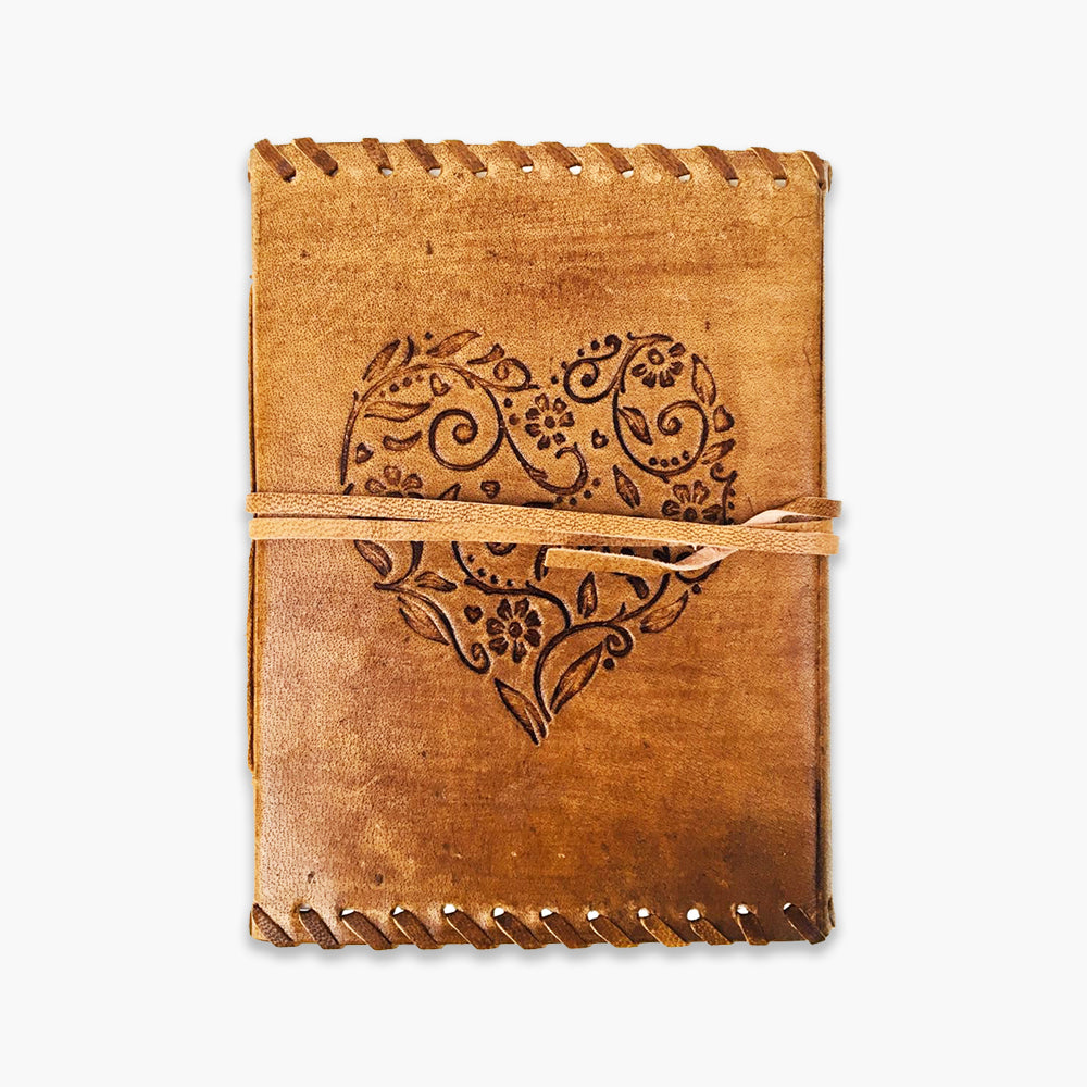 Heart Embossed Leather Journal With String Closure