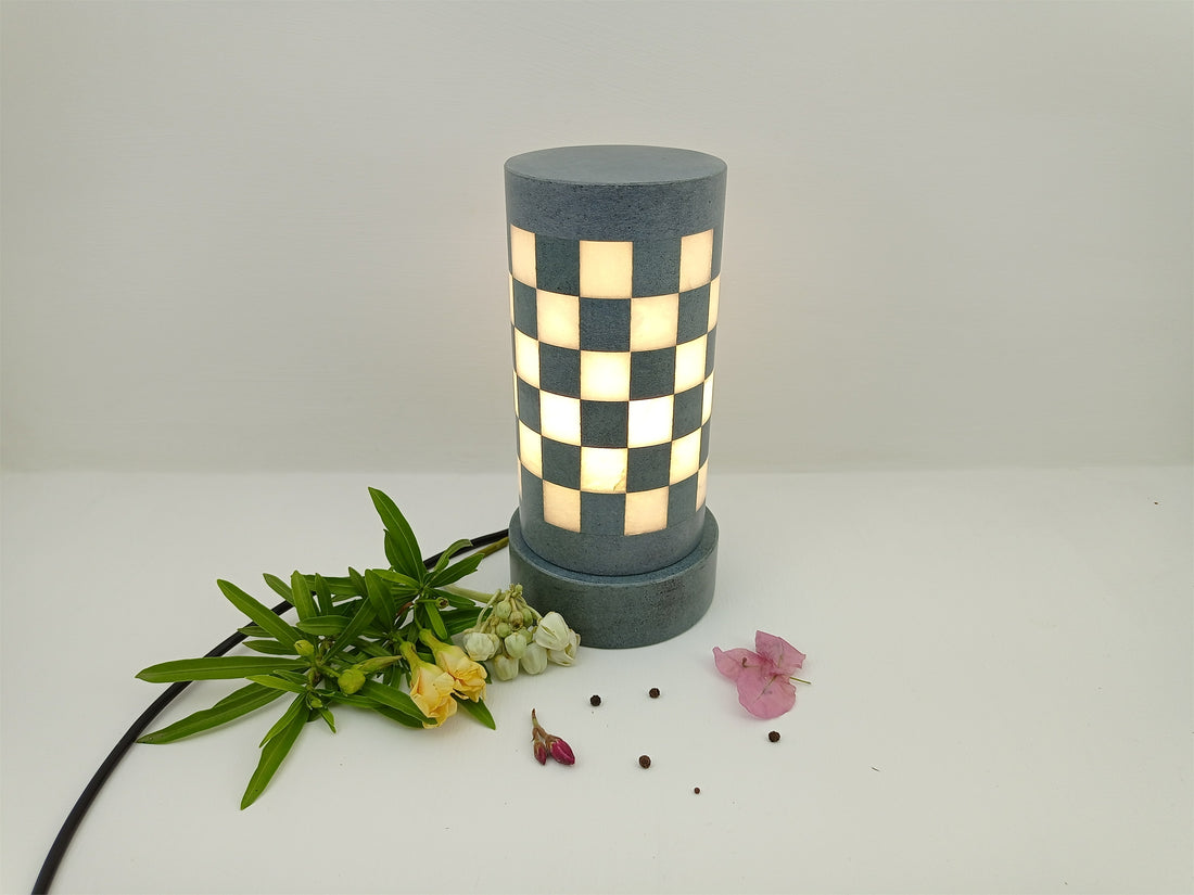 Lamis Marble Natural White And Grey Soapstone Led Lamp