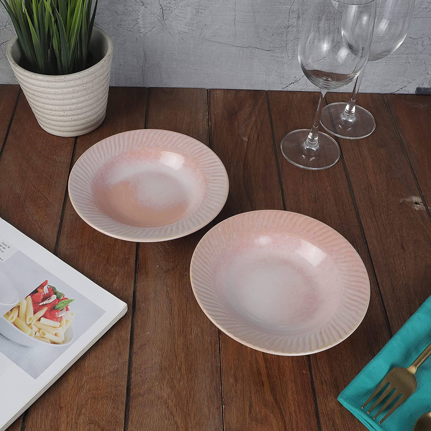 Ceramic Hand-painted Plates In Pink Set Of 2