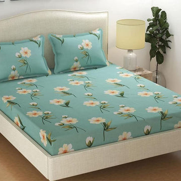 Floral Glace Cotton Double Bedsheet With 2 Pillow Covers