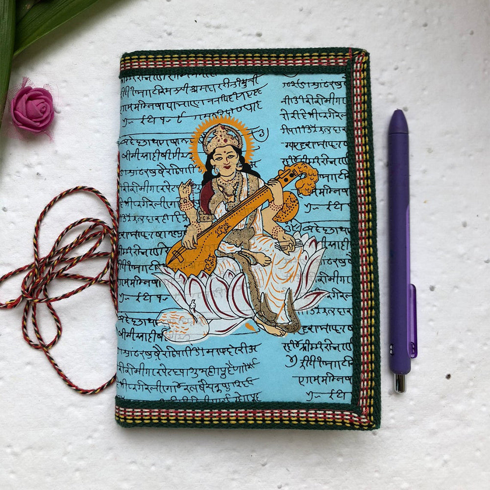 Handmade Paper Diary Set Of 4- Saraswatiji (Assorted Color)