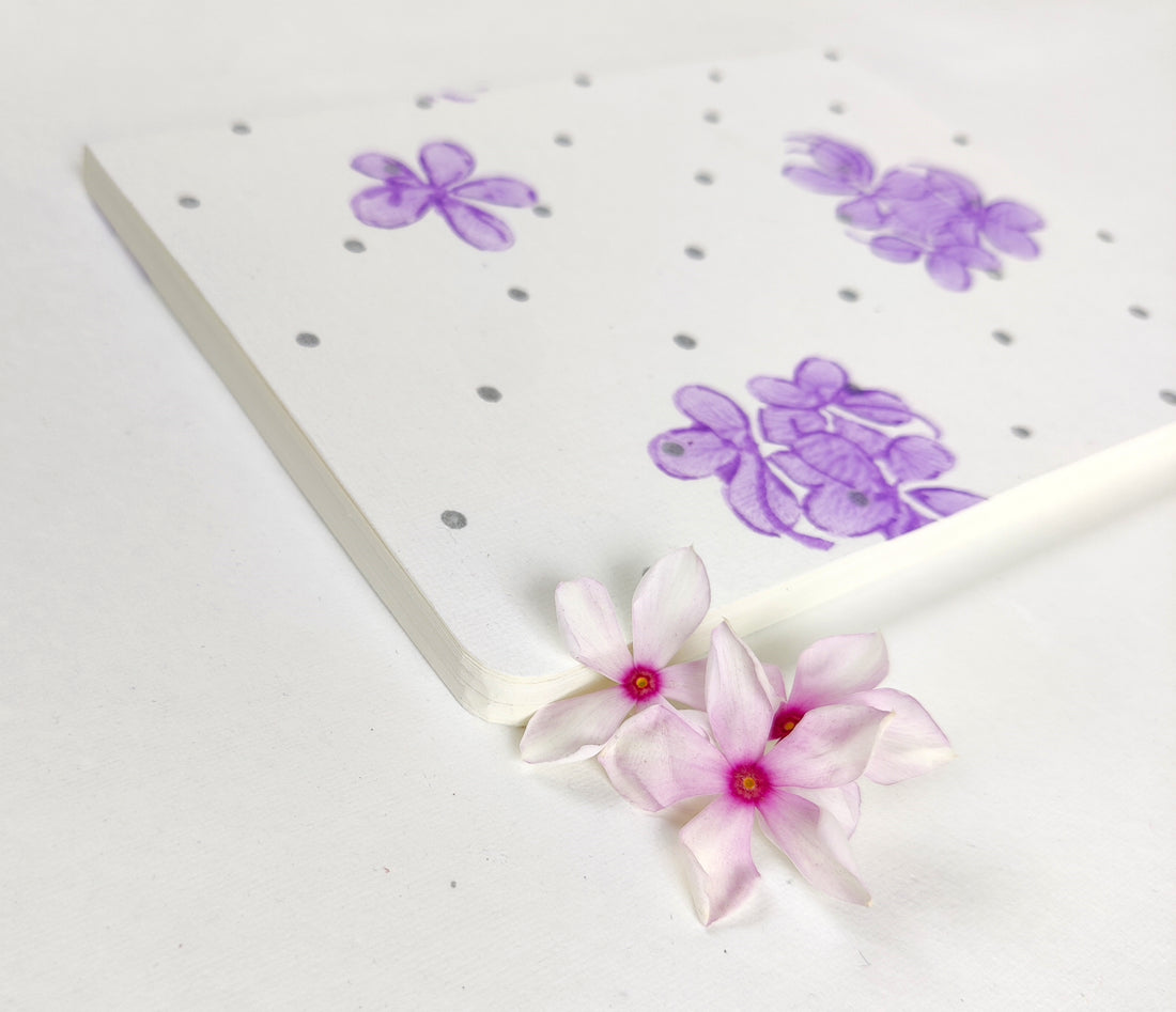 Handblock Printed Notebook Lilac Flowers