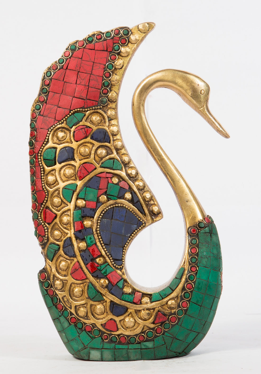 Ethnic Decor Swan Pair Sculpture - 10 Inch (Multicolour)