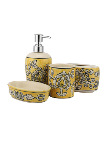 Yellow Hand Painted Ceramic Bathroom Set Of 4 Pieces