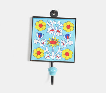 Ceramic Floral Design Coat Hook Large (Blue)