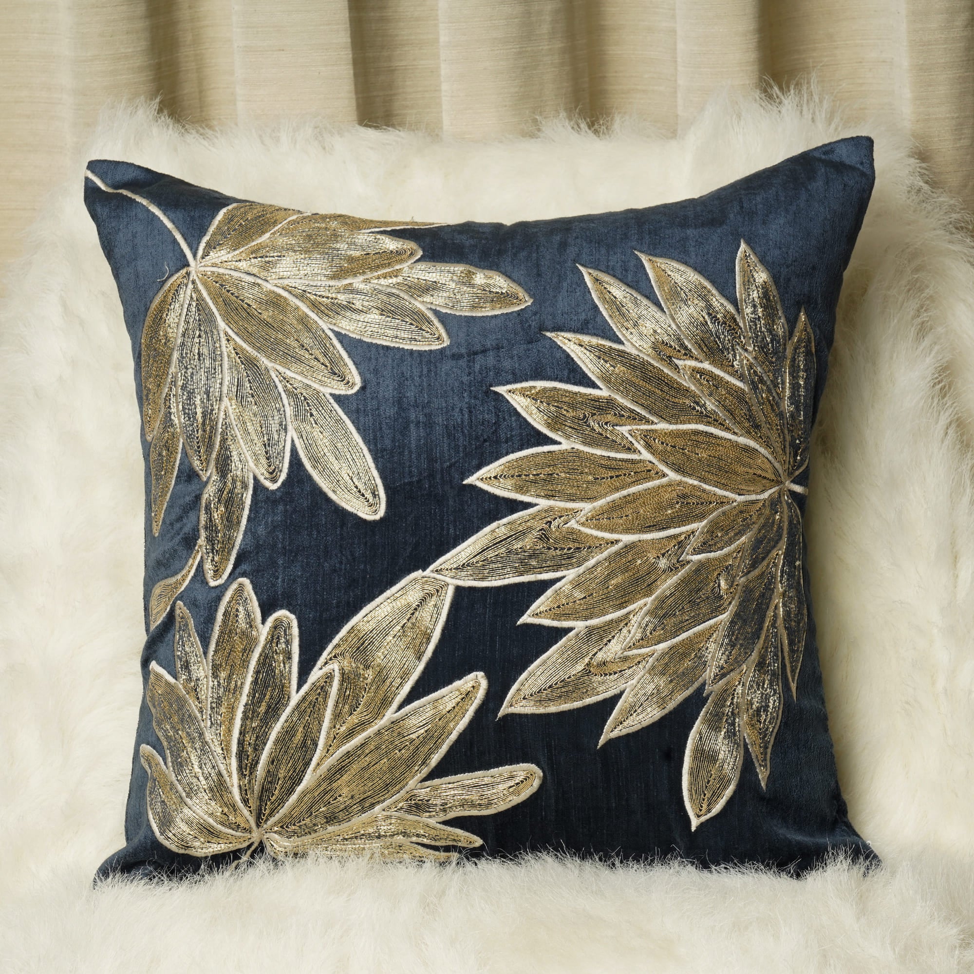 Golden Thread Embroidered Cushion Cover