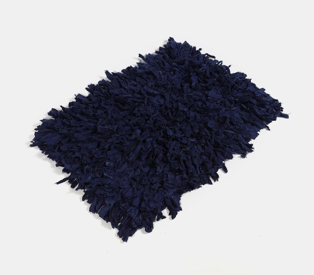 Recycled Cotton Chindi Blue Fluffy Bath Mat