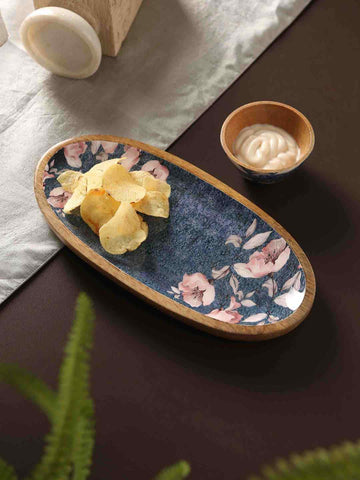 Blue Chip And Dip Platter And Bowl In Flower Design