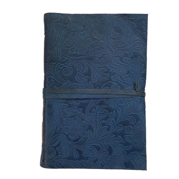 Blue Floral Embossment Leather Journal