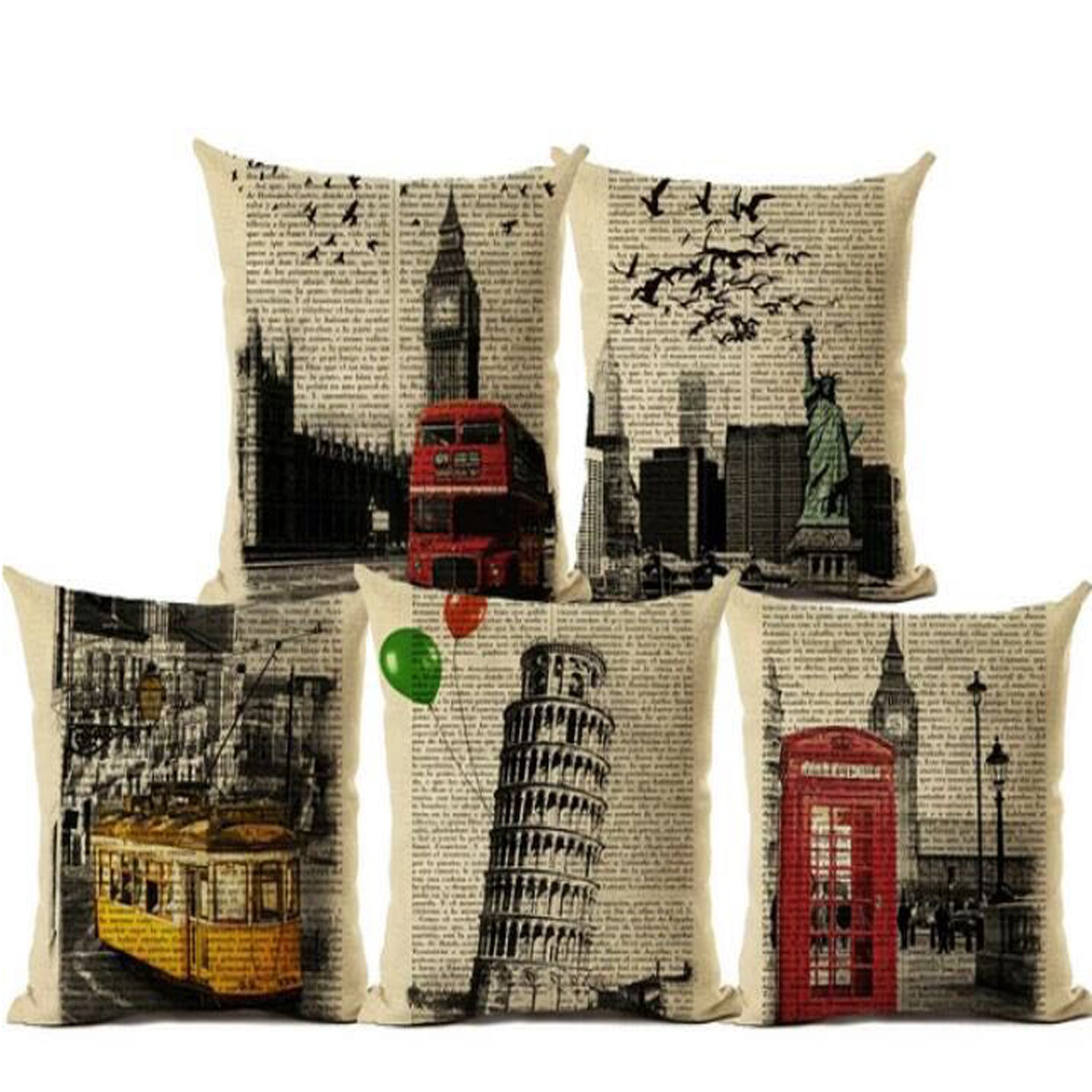 Worlds Of Wanders - Digital Print Jute Cushion Cover Set Of 5 Pcs